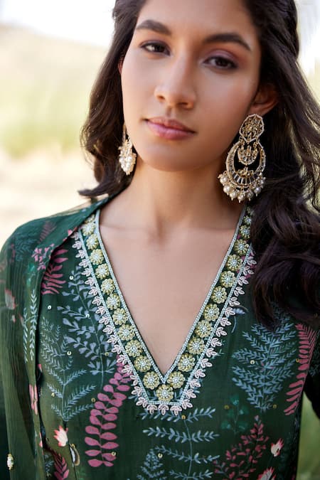 Buy Harsha Khatry Green Fine Tussar Silk Printed And Hand Front Gathered Kurta Set Online at Aza Fashions Buy_Harsha Khatry_Green Fine Tussar Silk Printed And Hand Front Gathered Kurta Set _Online_at_Aza_Fashions