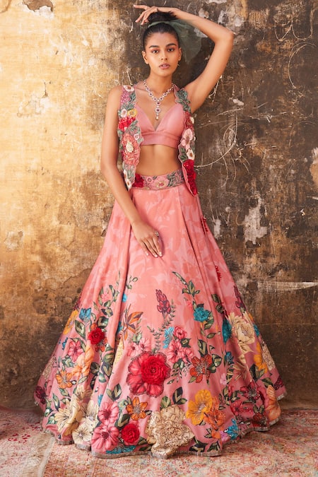 Varun Bahl Floral Embroidered Gilet Lehenga Set 