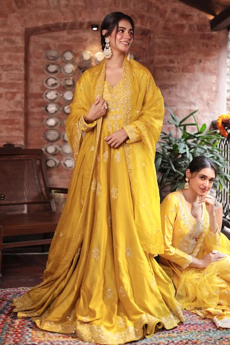 Kalighata Yellow Organza Embroidery Sequins Varry Floral Anarkali With Dupatta 