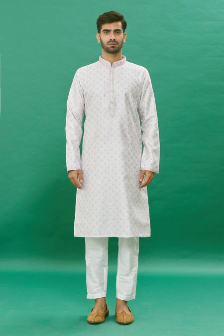 Rng Safawala_Off White Cotton Silk Floral, Sequin Printed And Embroidered Kurta Set_Online_at_Aza_Fashions