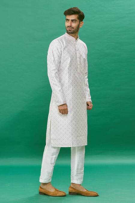 Buy_Rng Safawala_Off White Cotton Silk Floral, Sequin Printed And Embroidered Kurta Set_Online_at_Aza_Fashions