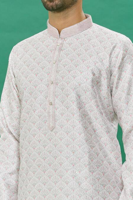 Shop_Rng Safawala_Off White Cotton Silk Floral, Sequin Printed And Embroidered Kurta Set_Online_at_Aza_Fashions