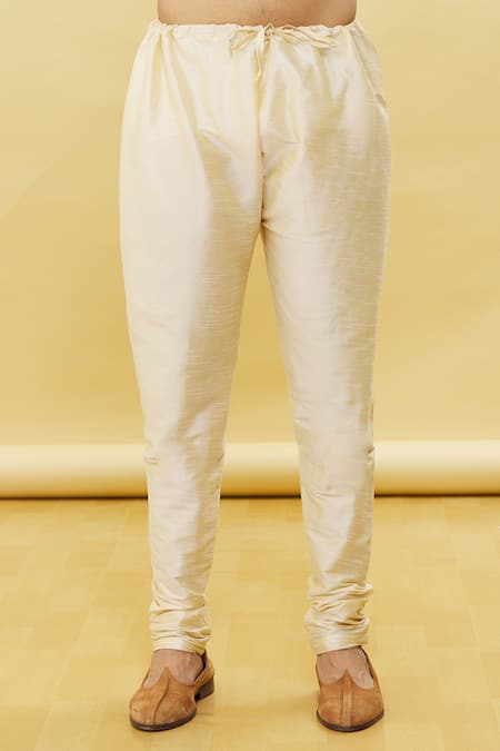 Arihant Rai Sinha_Yellow Silk Embroidery Solid Kurta With Churidar Set _at_Aza_Fashions