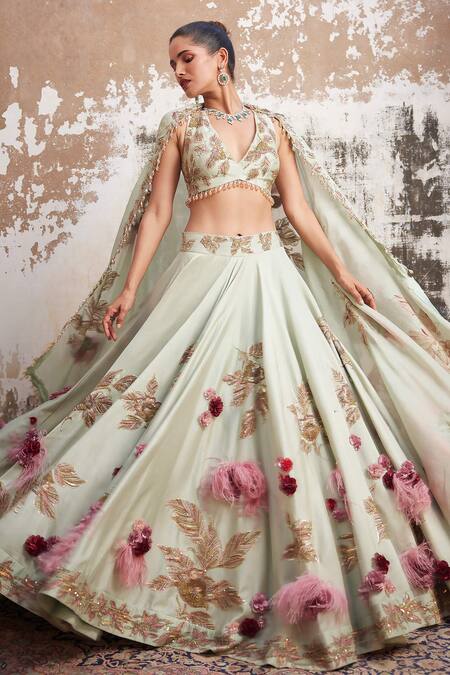 Pure Silk Gotta Patti Work Bridal Lehenga - Daabu Jaipur