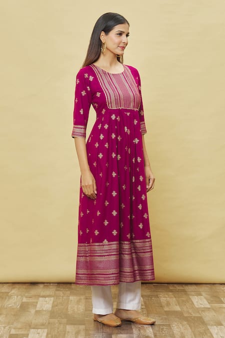 Buy_Samyukta Singhania_Wine Geometric Print Anarkali _Online_at_Aza_Fashions