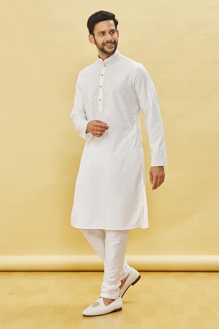 Buy Arihant Rai Sinha Off White Cotton Embroidery Solid Straight Kurta Churidar Set Online at Aza Fashions Buy_Arihant Rai Sinha_Off White Cotton Embroidery Solid Straight Kurta Churidar Set _Online_at_Aza_Fashions