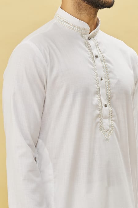 Shop Arihant Rai Sinha Off White Cotton Embroidery Solid Straight Kurta Churidar Set Online at Aza Fashions Shop_Arihant Rai Sinha_Off White Cotton Embroidery Solid Straight Kurta Churidar Set _Online_at_Aza_Fashions