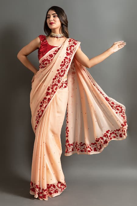 Buy Peach Sarees for Women by GLORYANCE Online | Ajio.com