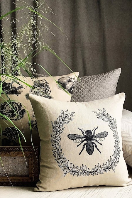 Studio Covers_Off White Linen Woven Le Miel Shabby Chic Cushion Cover_Online_at_Aza_Fashions