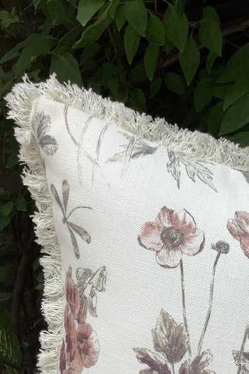 Studio Covers_White Cotton Woven Perennial Floral Cushion Cover_Online_at_Aza_Fashions