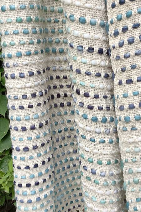 Studio Covers_White Cotton Woven And Knitted Coastal Love Ombre Throw_Online_at_Aza_Fashions