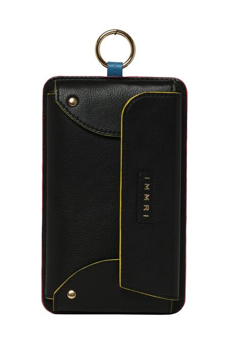 Buy_Immri_Black Stitchline Embroidered Mobile Batua _Online_at_Aza_Fashions