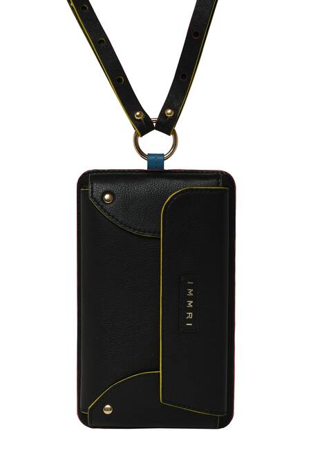 Immri_Black Stitchline Embroidered Mobile Batua _at_Aza_Fashions