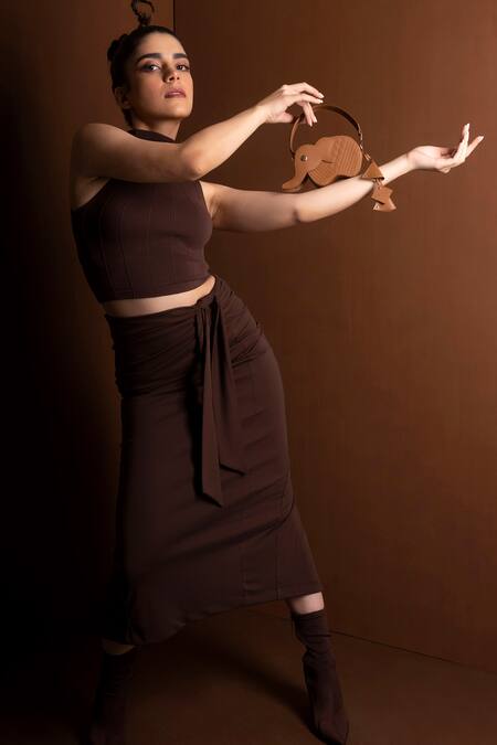 Immri Brown Hathi Elephant Shaped Batua Bag Online at Aza Fashions Immri_Brown Hathi Elephant Shaped Batua Bag _Online_at_Aza_Fashions