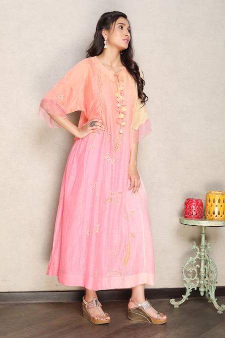 Buy Falguni.Foram Pink Silk, Cotton Sequins, Embroidery Split V-neck Hand Kurta With Slip Online at Aza Fashions Buy_Falguni.Foram_Pink Silk, Cotton Sequins, Embroidery Split V-neck Hand Kurta With Slip _Online_at_Aza_Fashions