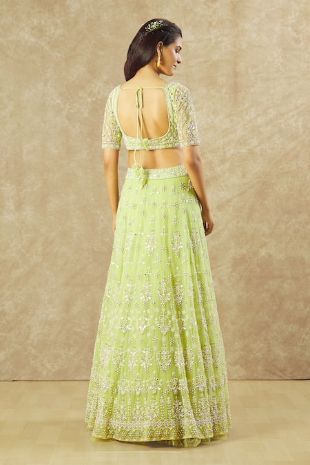 Keerthi Kadire Pearl Hand Embroidered Blouse Bridal Lehenga Set 