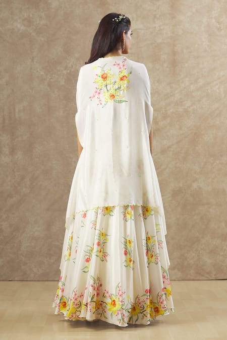 Keerthi Kadire Floral Print Cape Lehenga Set 