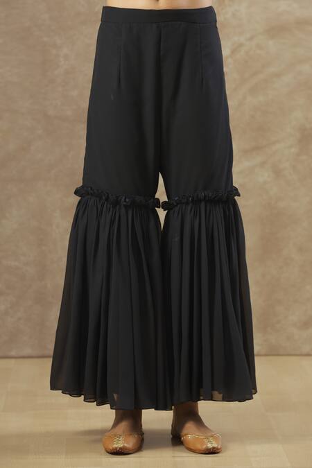 Keerthi Kadire_Black Georgette Embroidery, Sequins, Beads Round Floral Print Kurta Sharara Set _at_Aza_Fashions