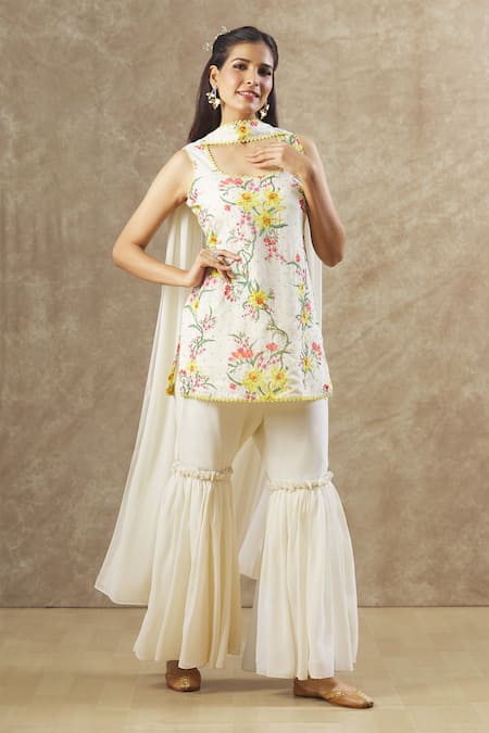 Keerthi Kadire Floral Pattern Kurta Sharara Set 