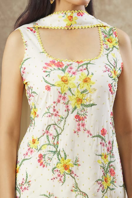 Shop_Keerthi Kadire_Off White Georgette Embroidery, Sequins, Beads Floral Pattern Kurta Sharara Set _Online_at_Aza_Fashions