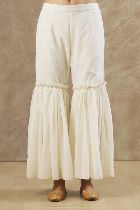 Keerthi Kadire_Off White Georgette Embroidery, Sequins, Beads Floral Pattern Kurta Sharara Set _at_Aza_Fashions