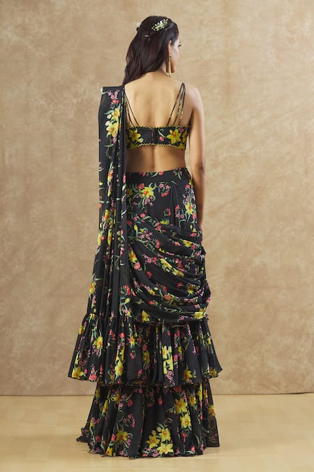 Keerthi Kadire Floral Print Pre-Draped Lehenga Saree With Blouse 