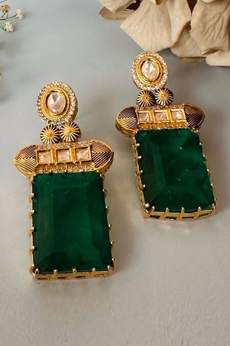 Nayaab by Sonia Gold Plated Moissanite Polki Baagh Antique Embellished Earrings