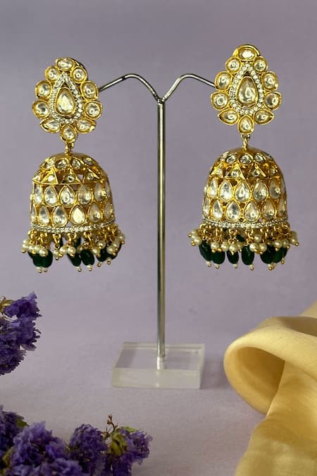 925 Silver EMERALD POLKI JHUMKA EARRING  Fine Silver Jewels  Shop for  Pure 925 Silver Jewellery Online in India