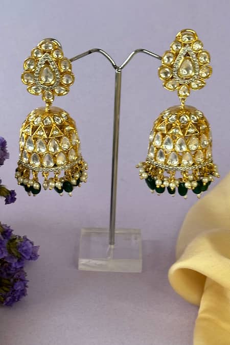 Nayaab By Sonia Gold Plated Diamonds, Stones Johar Moissanite Polki Jhumkas Online at Aza Fashions Nayaab By Sonia_Gold Plated Diamonds, Stones Johar Moissanite Polki Jhumkas _Online_at_Aza_Fashions