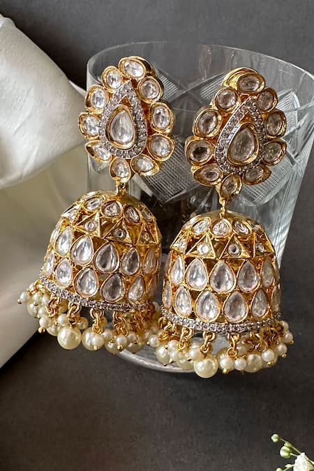 Gold plated Polki Dangler JHUMKA earrings pair