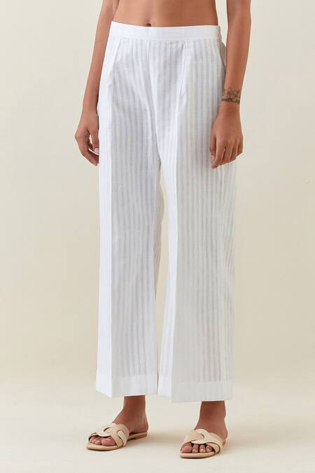 Anantaa By Roohi White Cotton, Linen Split V-neck Botanical Print Kurta And Pant Set Online at Aza Fashions Anantaa By Roohi_White Cotton, Linen Split V-neck Botanical Print Kurta And Pant Set _Online_at_Aza_Fashions