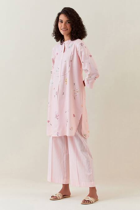 Buy_Anantaa By Roohi_Pink Cotton Botanical Pattern Kurta And Pant Set _Online_at_Aza_Fashions
