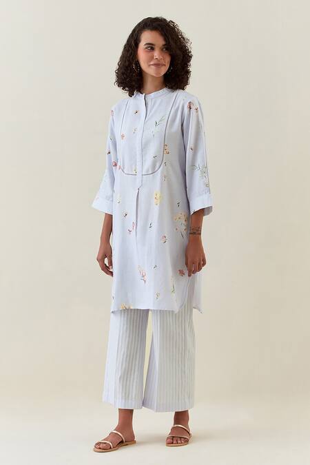 Buy_Anantaa By Roohi_Purple Cotton Embroidery Split V-neck Printed Kurta And Pant Set _Online_at_Aza_Fashions