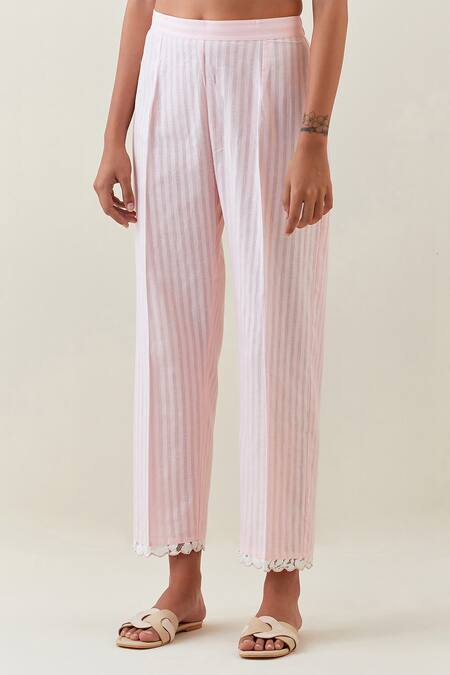 Anantaa By Roohi_Pink , Satin Embroidery Split Printed Full Sleeve Kurta And Pant Set _Online_at_Aza_Fashions