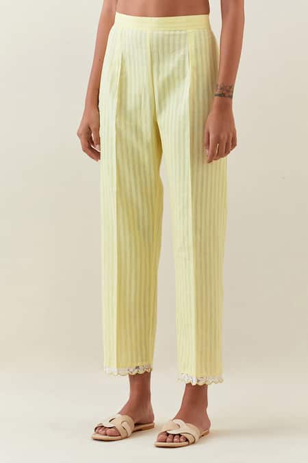 Anantaa By Roohi_Yellow Cotton Embroidery Split Botanical Print Full Sleeve Kurta And Pant Set _Online_at_Aza_Fashions