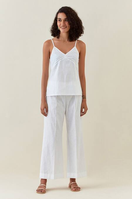 Buy Anantaa By Roohi White Cotton Bandeau Neck, Botanical Print Jacket Pant Set Online at Aza Fashions Buy_Anantaa By Roohi_White Cotton Bandeau Neck, Botanical Print Jacket Pant Set _Online_at_Aza_Fashions