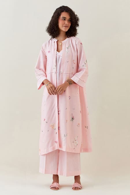 Buy Anantaa By Roohi Pink Cotton Embroidery Bandeau Neck, Botanical Pattern Jacket Pant Set at Aza Fashions Buy_Anantaa By Roohi_Pink Cotton Embroidery Bandeau Neck, Botanical Pattern Jacket Pant Set _at_Aza_Fashions