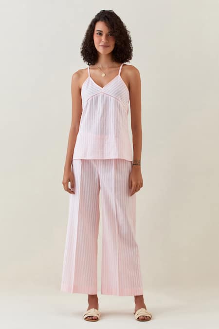 Buy Anantaa By Roohi Pink Cotton Embroidery Bandeau Neck, Botanical Pattern Jacket Pant Set Online at Aza Fashions Buy_Anantaa By Roohi_Pink Cotton Embroidery Bandeau Neck, Botanical Pattern Jacket Pant Set _Online_at_Aza_Fashions