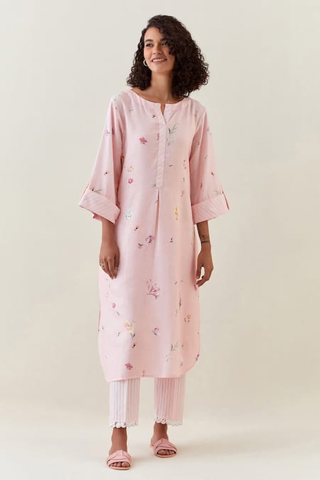 Anantaa by Roohi Botanical Pattern Kurta & Striped Pant Set 