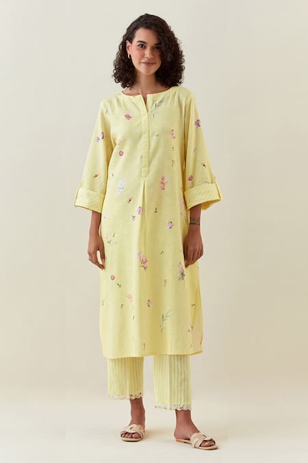 Anantaa by Roohi Cotton Linen Kurta & Striped Pant Set 