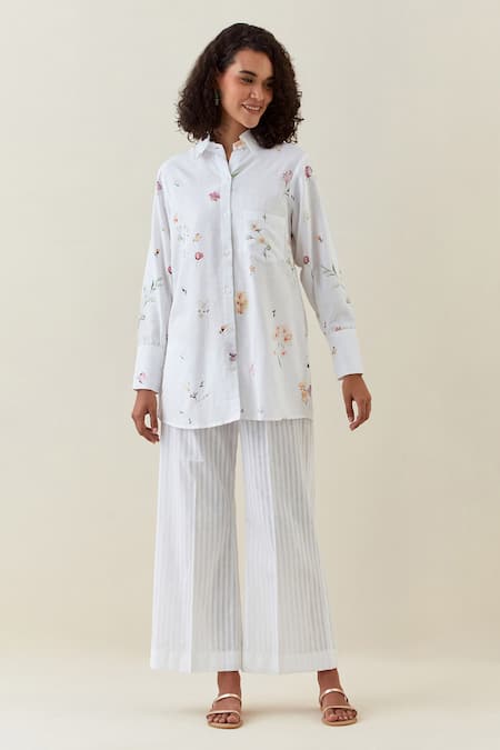 Anantaa by Roohi Botanical Print Shirt & Striped Pant Set 