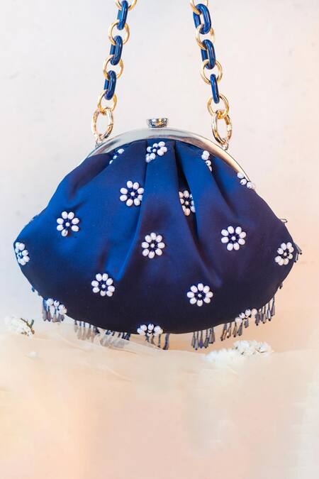 Shop Ara Studio Blue Embellished Glass Beads Clutch at Aza Fashions Shop_Ara Studio_Blue Embellished Glass Beads Clutch_at_Aza_Fashions