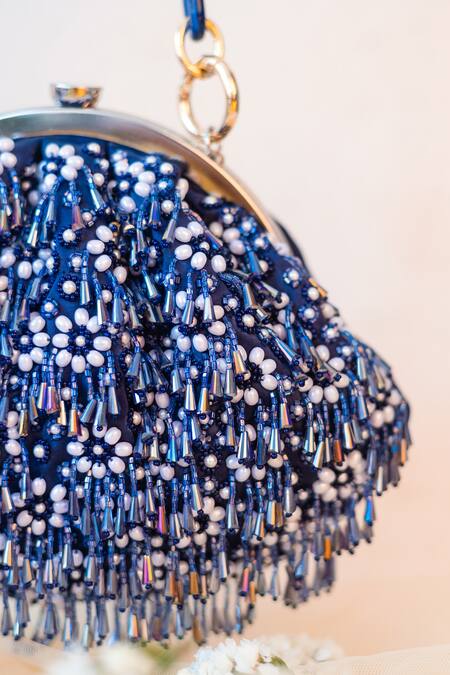 Buy Ara Studio Blue Embellished Glass Beads Clutch Online at Aza Fashions Buy_Ara Studio_Blue Embellished Glass Beads Clutch_Online_at_Aza_Fashions