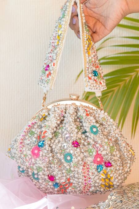 Buy_Ara Studio_Multi Color Embellished Pearls Clutch_Online_at_Aza_Fashions