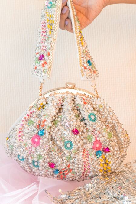 Shop_Ara Studio_Multi Color Embellished Pearls Clutch_Online_at_Aza_Fashions