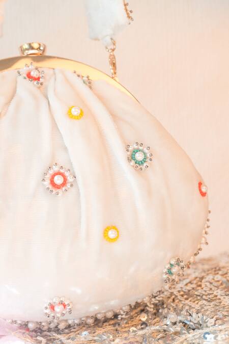 Ara Studio_Multi Color Embellished Pearls Clutch_at_Aza_Fashions