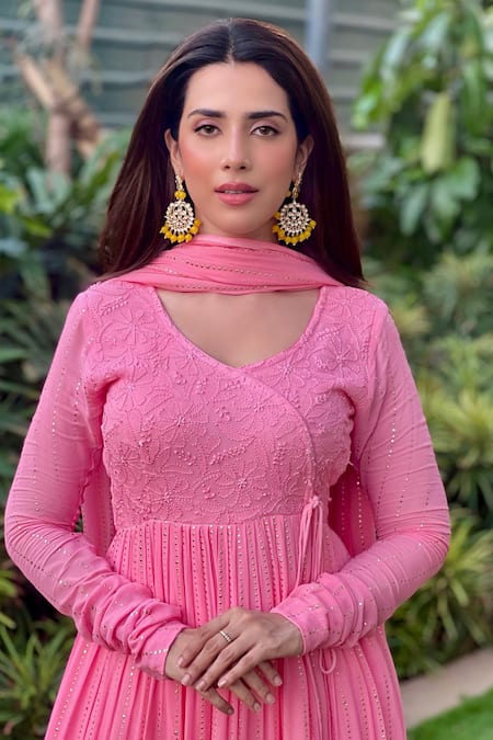 Buy LABEL AISHWARYRIKA Pink Georgette Embroidery Round Neck Hand Angrakha Anarkali Set Online at Aza Fashions Buy_LABEL AISHWARYRIKA_Pink Georgette Embroidery Round Neck Hand Angrakha Anarkali Set _Online_at_Aza_Fashions