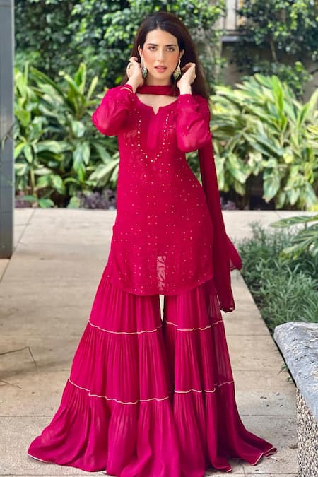 LABEL AISHWARYRIKA Chikankari Embroidered Kurta Gharara Set 