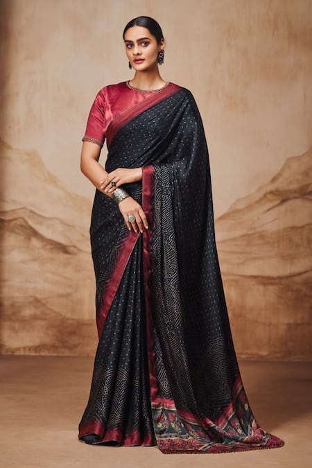 Buy online Printed Lace Border Black Saree With Blouse from ethnic wear for  Women by Abeer for ₹899 at 70% off | 2024 Limeroad.com