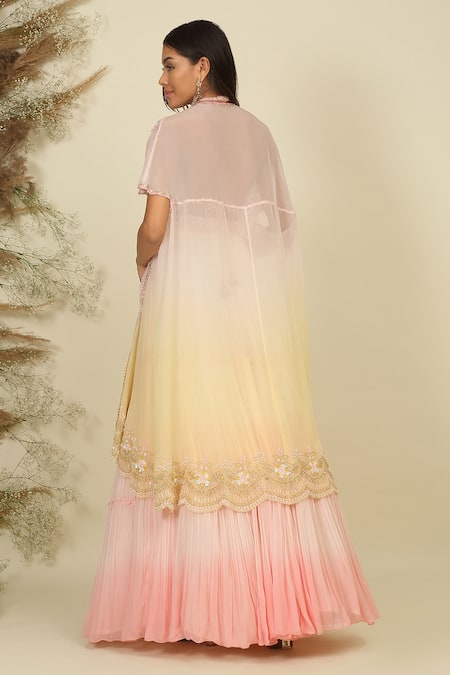 Priyanka Jain Enchanted Ombre Embroidered Cape Lehenga Set 